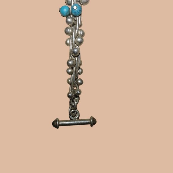 Sterling Silver Bracelet Turquoise Beaded Faux Stone - Picture 1 of 16